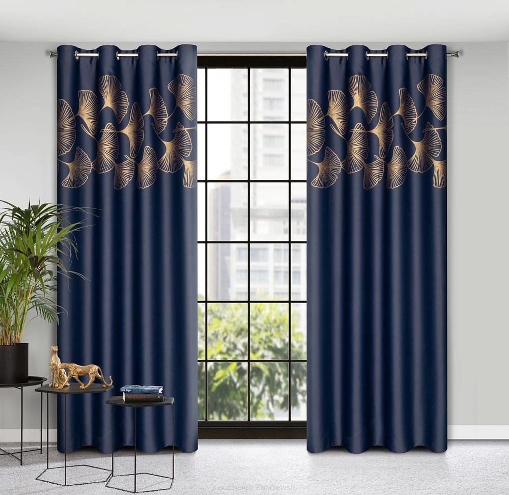 Zasłona gotowa na przelotkach HARMONY 140x250 Eurofirany granatowy/złoty