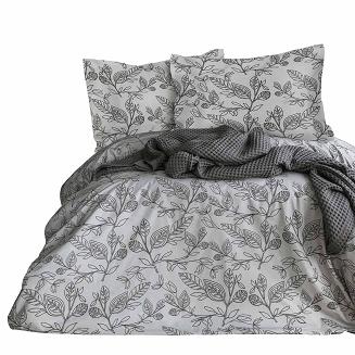 Pościel satyna bawełniana SATYNLOVE 220x200 Darymex liście szara czarna