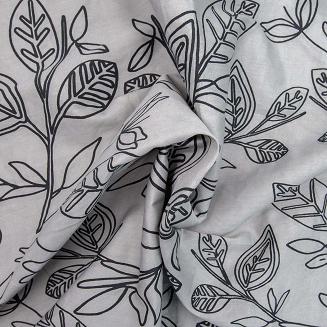 Pościel satyna bawełniana SATYNLOVE 220x200 Darymex liście szara czarna