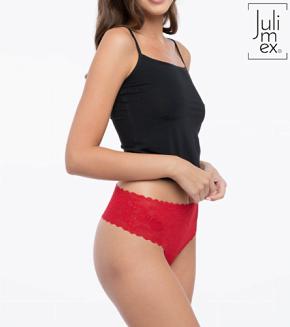 Stringi damskie bezszwowe koronkowe BELLIE Maxi Julimex czerwone