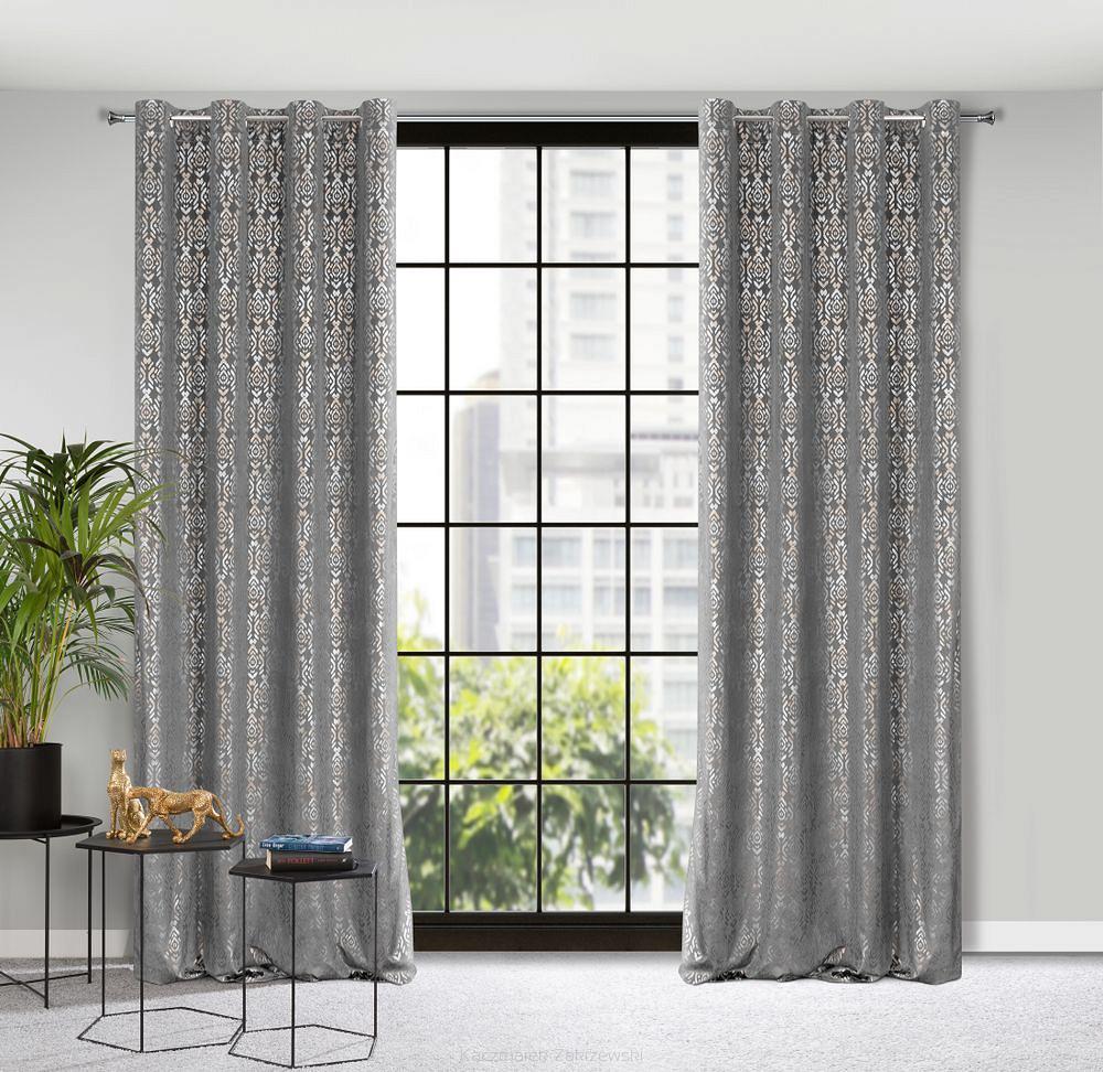 Zasłona gotowa na przelotkach LAURA 140x250 Eurofirany stalowy/złoty