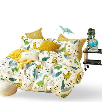 Pościel dla dzieci 160x200 kremowa żółta świat dinozaurów + psie łapki