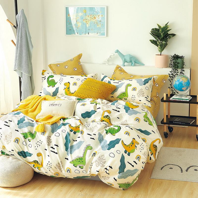 Pościel dla dzieci 160x200 kremowa żółta świat dinozaurów + psie łapki