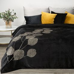 Koc narzuta GINKO2 150x200 Eurofirany czarny w złote gałązki eukaliptusa