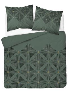 Pościel satynowa 160x200 Detexpol zielona czarna geometryczny wzór a'la kwiaty