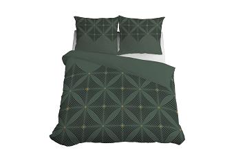 Pościel satynowa 160x200 Detexpol zielona czarna geometryczny wzór a'la kwiaty