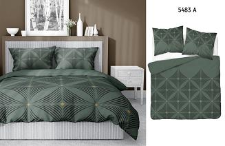 Pościel satynowa 160x200 Detexpol zielona czarna geometryczny wzór a'la kwiaty