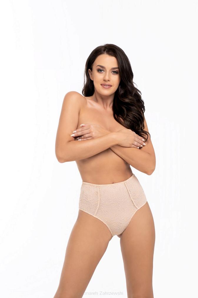 Figi damskie z wysokim stanem i koronką Babell kod 2008 beżowe