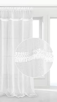 Firana gotowa na taśmie BOHO 140x270 biała z koronką