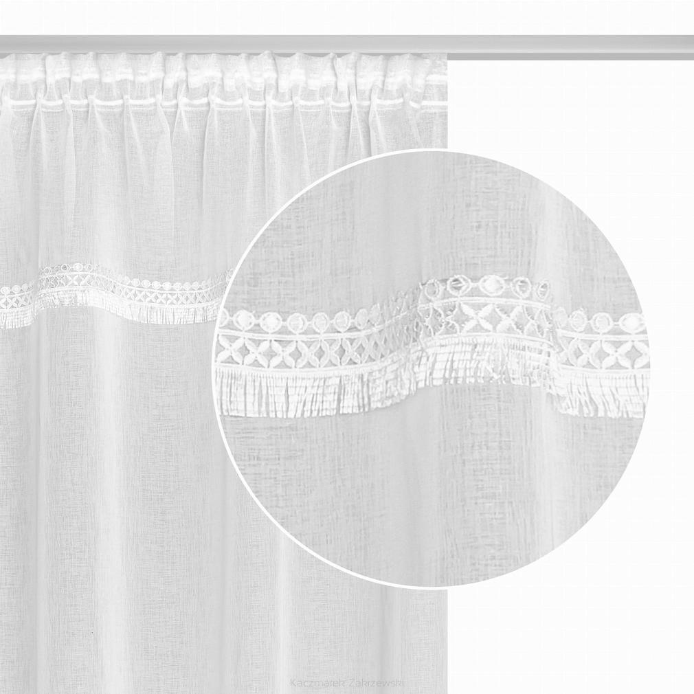 Firana gotowa na taśmie BOHO 140x270 biała z koronką