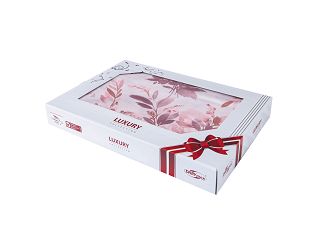 Pościel satyna bawełniana NINNA 200x220 biała pudrowa kwiaty liście LUXURY