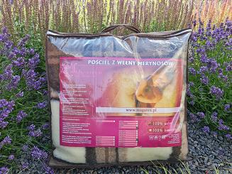 Koc wełniany żakardowy 200x220 krata kremowy brązowy