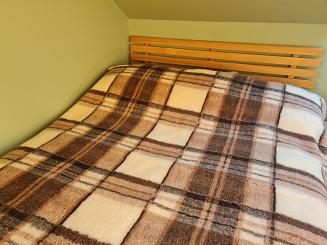 Koc wełniany żakardowy 200x220 krata kremowy brązowy