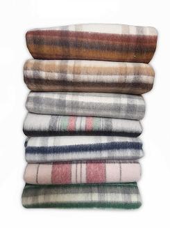 Koc wełniany z frędzlami 100% wełna granatowa krata