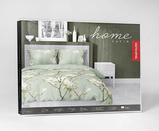 Pościel satynowa 220x200 Detexpol szałwiowa kwitnące magnolie
