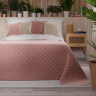 Narzuta dekoracyjna VELVI 220x240 pikowana w geometryczny wzór ciemnopudrowa