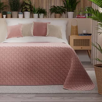 Narzuta dekoracyjna VELVI 220x240 pikowana w geometryczny wzór ciemnopudrowa