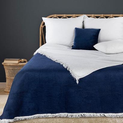 Koc narzuta AKRYL 220x240 Eurofirany dwukolorowy biały granatowy