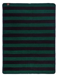 Koc bawełniano-akrylowy 150x200 butelkowy czarny w pasy zygzaki