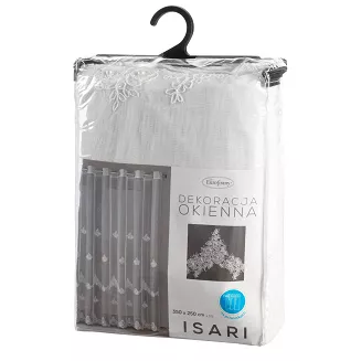 Firana gotowa na przelotkach ISARI 350x250 Eurofirany biała kwiatowy haft perełki