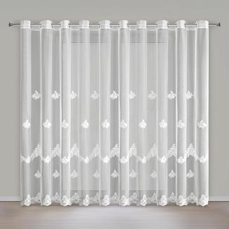 Firana gotowa na przelotkach ISARI 350x250 Eurofirany biała kwiatowy haft perełki