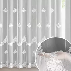 Firana gotowa na przelotkach ISARI 350x250 Eurofirany biała kwiatowy haft perełki