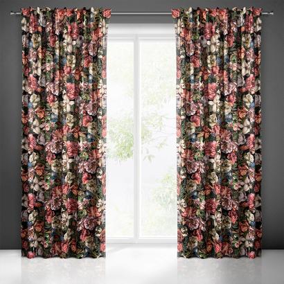 Zasłona gotowa na taśmie PEONIA 140x270 Eurofirany bordowa w kwiaty 