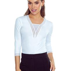 Bluzka damska z głębokim dekoltem i koronką Eulalia biała