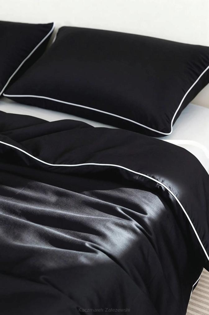 Pościel bambusowa 220x200 czarna z białą bizą