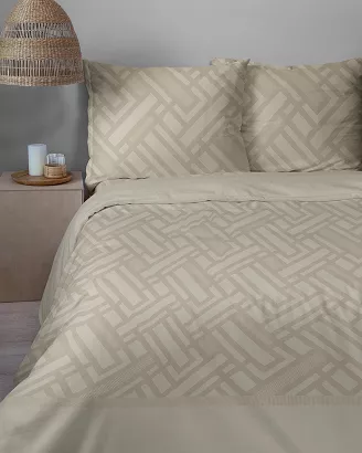 Pościel satynowa Home Satin 160x200 beżowa w geometryczny wzór
