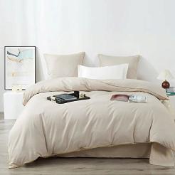 Jasno Beżowa Pościel Queen Premium Satyna Bawełniana 160x200 ze Złotą Lamówką Biza