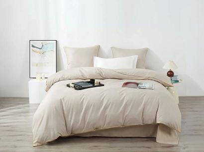 Pościel satyna bawełniana Queen Premium 160x200 jasnobeżowa ze złotą lamówką