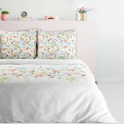 Pościel satynowa SPRING 200x220 Eurofirany biała wielokolorowe kwiaty ogródek u babci