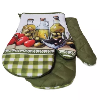Rękawice kuchenne 18x27 z magnesem 2 szt. białe zielone oliwki i oliwy
