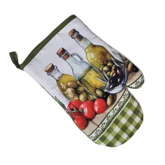 Rękawice kuchenne 18x27 z magnesem 2 szt. białe zielone oliwki i oliwy