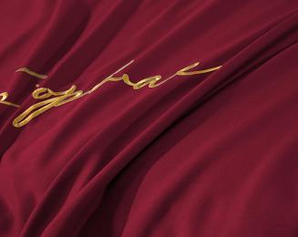 Pościel 160x200 czerwona złoty haft satynowa lamówka