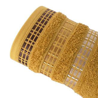 Ręcznik bawełniany LUXURY 50x90 miodowy z bordiurą w geometryczne pasy