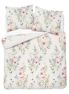 Pościel bawełniana 220x200 Detexpol beżowa pastelowe kwiaty i polne rośliny