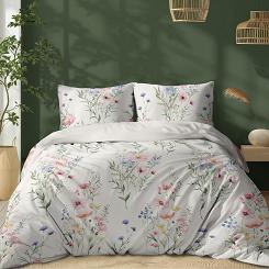 Pościel bawełniana 220x200 Detexpol beżowa pastelowe kwiaty i polne rośliny
