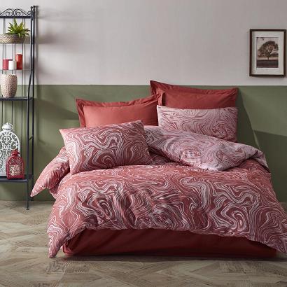 Pościel bawełniana MARBLE TERRA 220x200 COTTONLOVE JACQUARD czerwona wzór fale