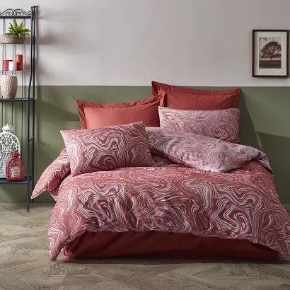 Pościel bawełniana MARBLE TERRA 220x200 COTTONLOVE JACQUARD czerwona wzór fale