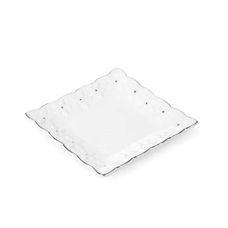 Patera ceramiczna MELRLIN + 6 talerzy biała ze srebrnym brzegiem