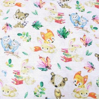 Pielucha flanelowa 75x75 biała wielokolorowa jesienna bajka