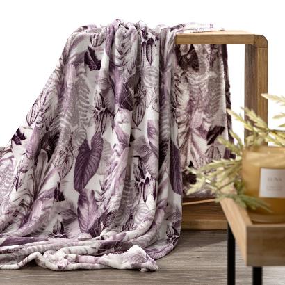 Koc narzuta DAVOS 150x200 Eurofirany fioletowy szary egzotyczne liście