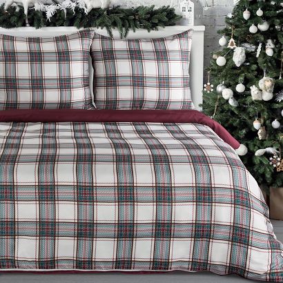 Komplet pościeli świąteczny AARON 160x200 Eurofirany biały bordowy krata