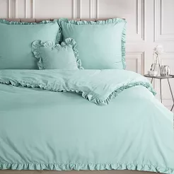 Pościel z mikrowłókna 160x200 Design91 zielona z falbanami