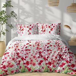 Pościel bawełniana 220x200 Detexpol biała czerwone różowe ostróżki