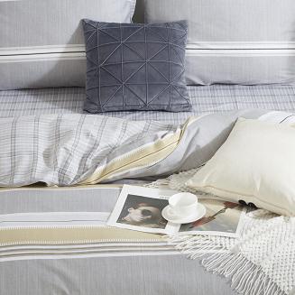 Pościel satyna bawełniana 160x200 szara beżowa w paski