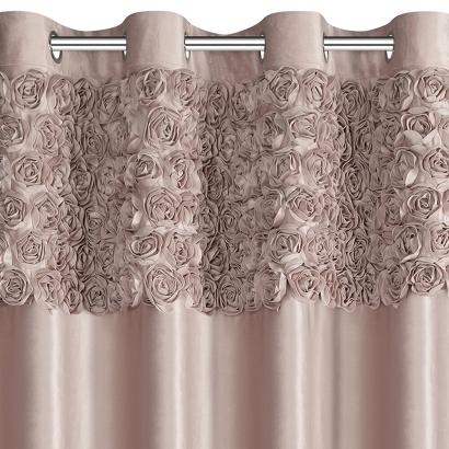 Zasłona gotowa na przelotkach ROSES 140x250 Eva Minge Eurofirany pudrowa z 6 pasami róż na górze