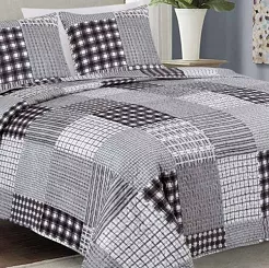 Narzuta dekoracyjna z poszewkami TAVIRA 220x240 dwustronna szara grafitowa patchwork